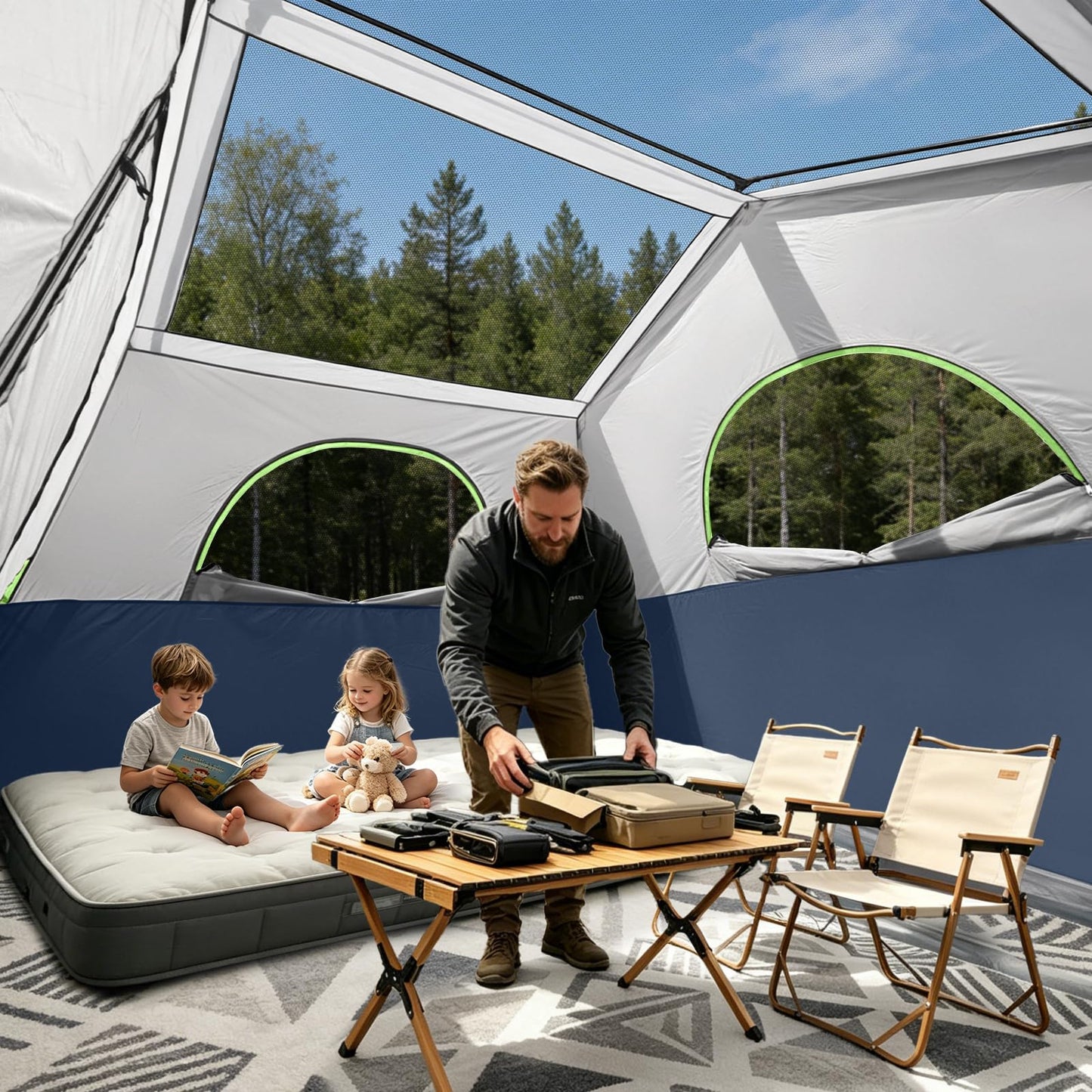 HG 8 Person Camping Tent - Portable Cabin Tent for Camp, Windproof Fabric Easy Set Up Family Tent Outdoor for Hiking, Backpacking, Traveling (Dark Blue)
