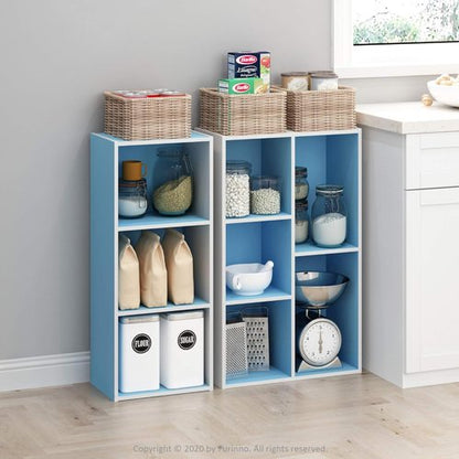 Furinno LUDER 3-Cube Bookshelf - Easy Assembly Bookcase for Living Room & Home Office | White/Light Blue, 9.3 x 12 x 31.5