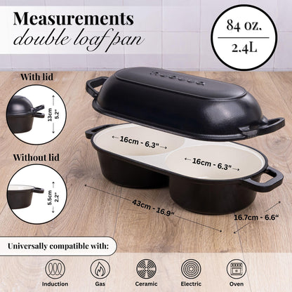 Nuovva Enamelled Cast Iron Cookware Bundle – Dutch Oven Pot with Lid & Double Bread Loaf Pan – Premium Cookware Set for Baking, Roasting & Everyday Cooking