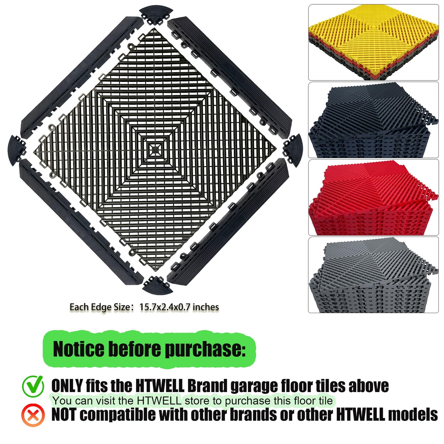 HTWELL 24 Pack 16"x 16" Modular Interlocking Drainage Floor Mats,Garage Floor Interlocking Tiles,Non-Slip Splicing Interlocking Floor Mats with Edge Corner Kit(Red
