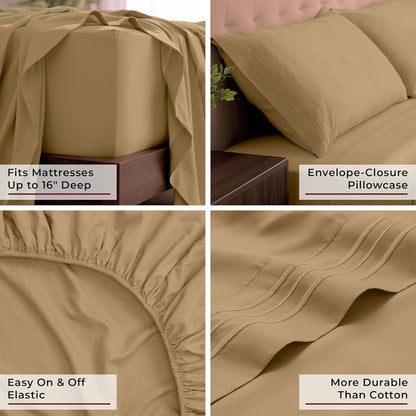 Mellanni King Sheets Set - 4 PC Hotel Luxury Bedding | Extra Soft, Cooling, Wrinkle & Stain Resistant (Gold)