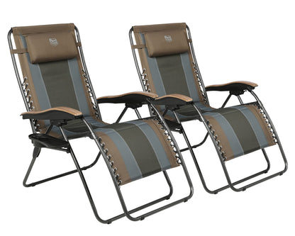 TIMBER RIDGE Outdoor Reclining Padded with Adjustable Headrest and Cup Holder Foldable Zero Gravity Lawn Chair for Adults, Supports 350 LBS, Brown-2 Pack