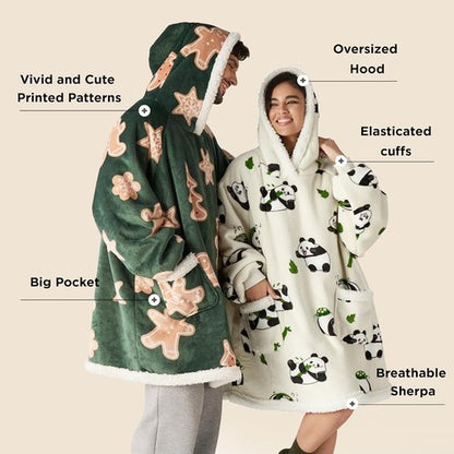 Bedsure Wearable Blanket Hoodie - Cozy Sherpa Design for Adults & Kids | Gingerbread & Olive Green