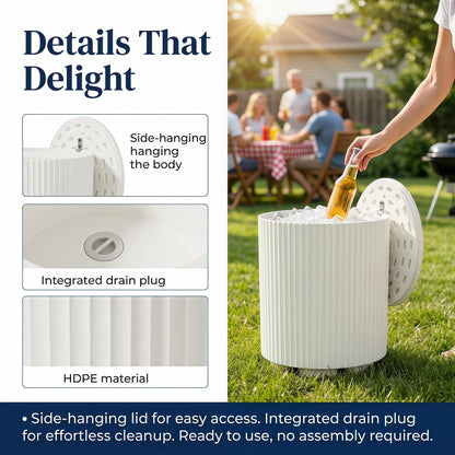 Zapdos 3-in-1 Outdoor Cooler Side Table, Portable Ice Chest Side Table, 16.65in Gallon Patio Ice Bucket, 330lbs Capacity, No Assembly, White, 2 Pack