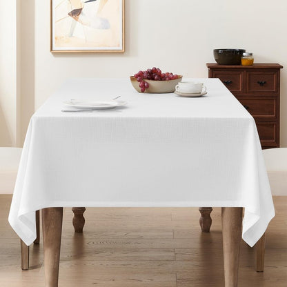 White Linen Tablecloth Rectangular 55 x 84 Modern Elegant Cotton Cloth Texured White Table Cloth for Rectangle Table Washable Fabric Tablecloth for Dining Wedding Banquet Party Thanksgiving Decor