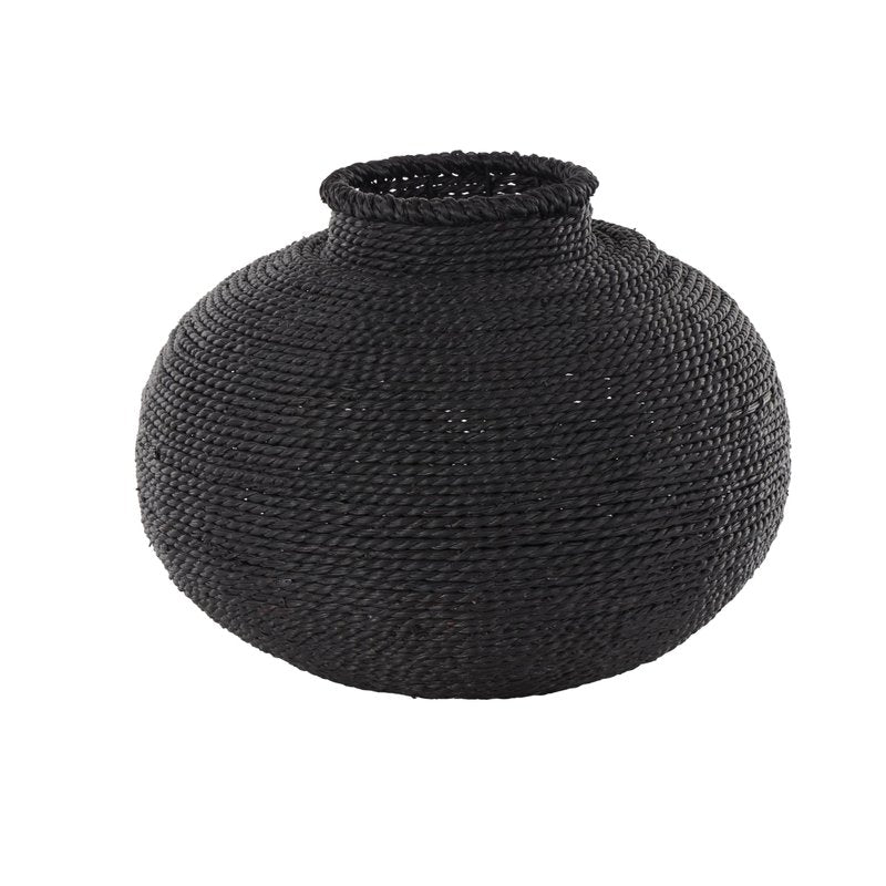 Deco 79 Metal Handmade Decorative Vase Wrapped Pot Centerpiece Vase, Flower Vase for Home Decoration 15" x 15" x 11", Black