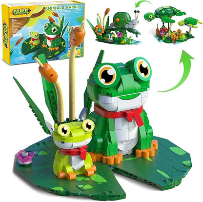 3 in 1 Animals Frog Family Building Set - Animal Figures with 3 Building Options Create Frog Turtle or Snail Family - Educational Toy Birthday Gift for Girls and Boys Ages 6+