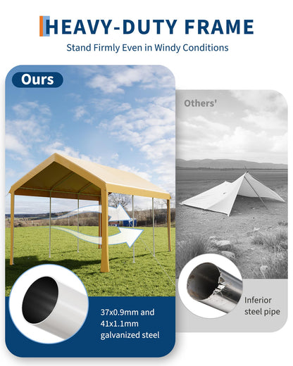 GAOMON 10X20 Carport, Heavy Duty Carport,Car Canopy Garage Boat Shelter Party Tent, Waterproof Portable Car Canopy for Truck, Boat, SUV，Grey/Yellow