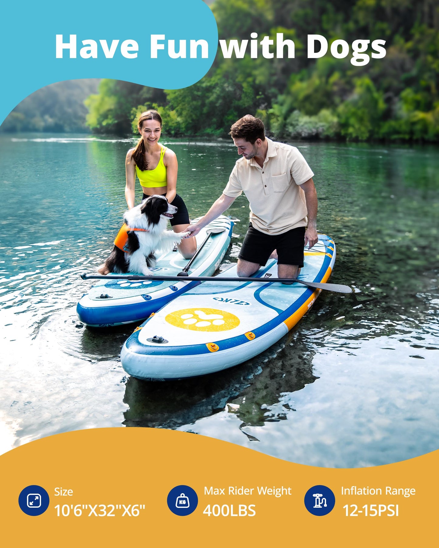 ZLX Inflatable Stand Up Paddle Board, 10'6" SUP Non-Slip Stable Deck Pad with Inflatable Seat, Unique Center Fin, Premium Accessories, Portable Paddleboard for Adults, Beginners, All Skill Levels