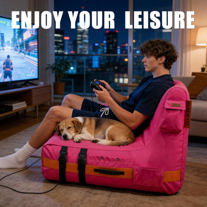 HI-NEW-TEX Inflatable Couch with Removable Electric Pump: Portable Air Sofa Lounger for Camping, RV Travel, Beach, Festivals, Backyard and Dorm Rooms, Pink