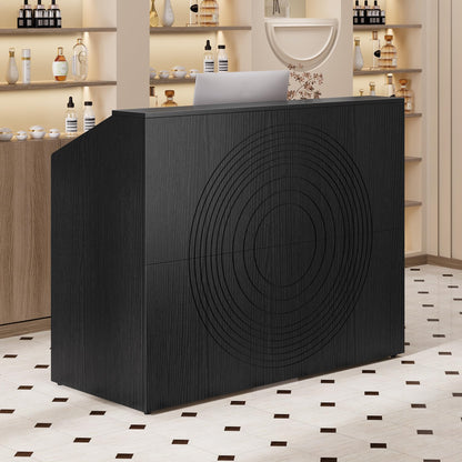 LITTLE TREE 47-Inch Reception Desk with Counter, Black Front Desk Reception Room Table, Retail Counter for Checkout, Modern Welcome Desk for Lobby, Office, Beauty Salon