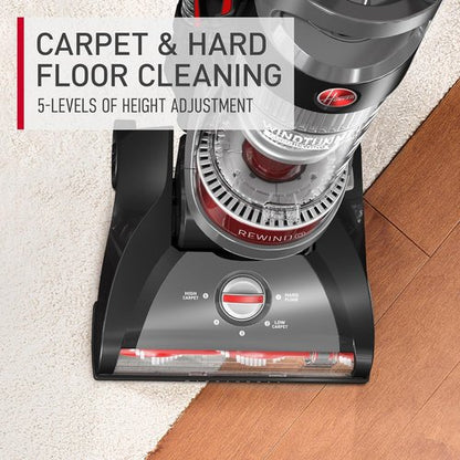 Hoover WindTunnel Cord Rewind Pro Bagless Vacuum Cleaner - Multi-Cyclonic Filtration, 25ft Cord, 5-Height Adjustment