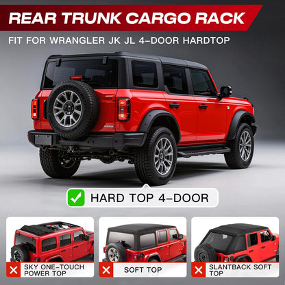 SYHVU Rear Trunk Cargo Rack Basket Tray for 2007-2026 Jeep Wrangler JK JL 4-Door Hardtops, Interior Luggage Storage Carrier Organizer for Camping & Off-Road Gear, Heavy-Duty Steel Shelf