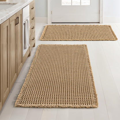 MIULEE Waffle Bathroom Rugs Set of 2 - Non-Slip, Super Absorbent, Ultra Soft Mats | Brown, 18x30 Inch