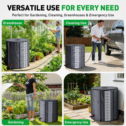 Yesker Collapsible Rain Barrel, 132 Gallon Portable Rainwater Collection System, 550D PVC Water Storage Tank, Rain Catcher with Spigots Filter Overflow Kit, Grey