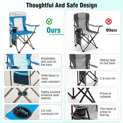 DIAMONDFORGE High Back Camping Chair - Portable Folding Design with Cup Holder & Side Pocket | 300LBS Capacity