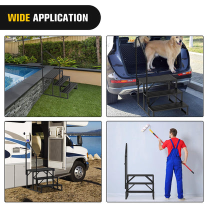 Nilight RV Steps with Handrail, 3 Steps Hot Tub Steps Outdoor RV Stairs Step Portable Mobile Motor Home Stairs for Camper Travel Trailers Dock Entry Steps 5th Wheel RV Porch with Anti-Slip Handrail