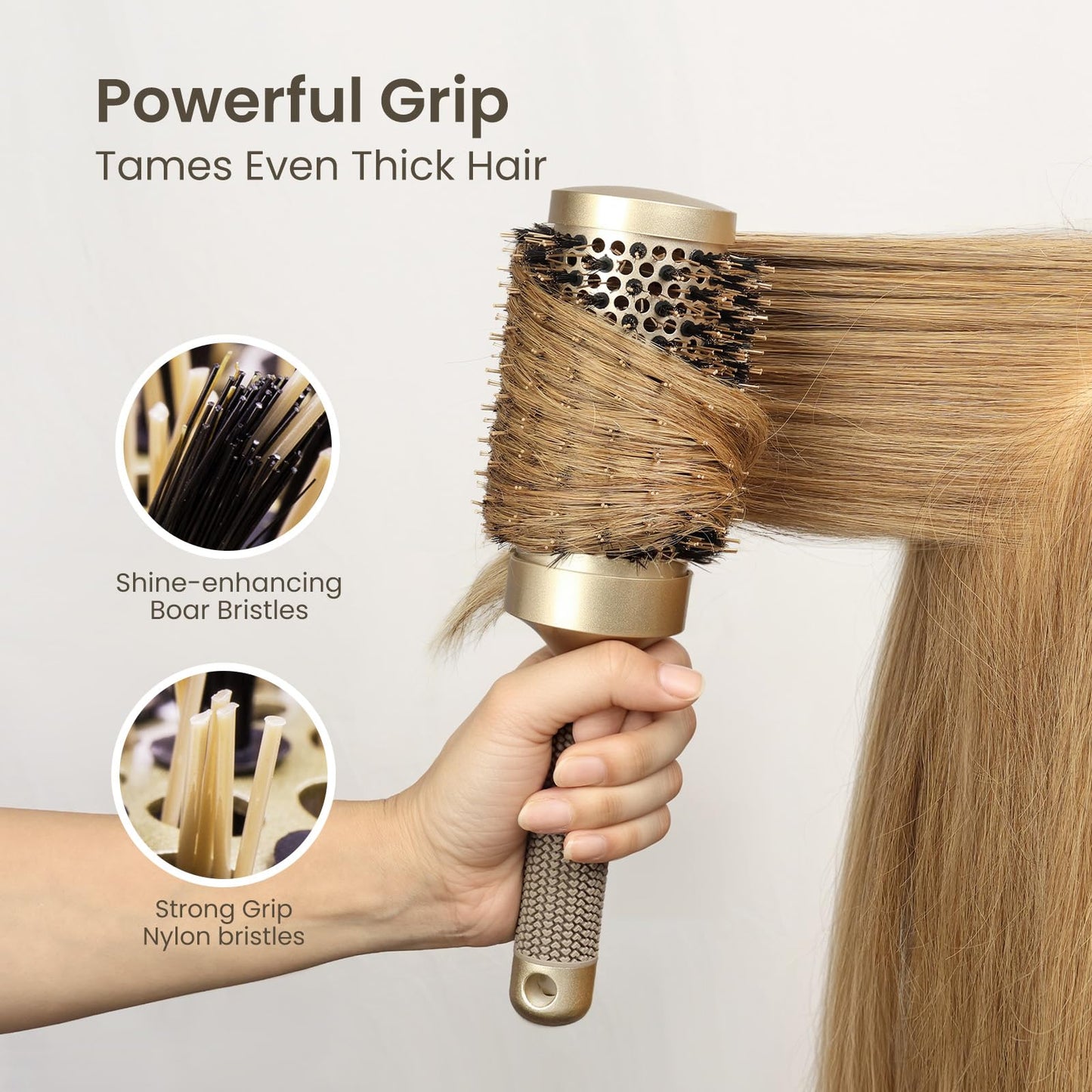 AIMIKE Round Brush for Blow Out, Medium Round Hair Brush Nano Thermal Ceramic & Ionic Tech, for Blow Drying & Styling, Curling and Shine - 2.9 inch Barrel w/Boar Bristles
