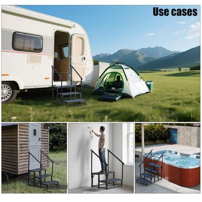 RV Steps with 2 Handrail, 3-Step Heavy Duty Hot Tub Steps, Non-Slip Outdoor Spa Steps for RV, Camper, Trailer, Mobile Home, Porch, Portable Ladder Stairs with Anti-Slip Mats (3 Steps with 2 Handrail)