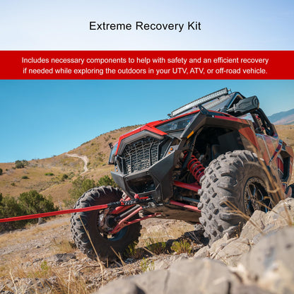 Tusk Heavy Duty UTV/ATV Kinetic Recovery Kit with Kinetic Rope (5/8” x 20’) Tree Strap (3' X 8') Aluminum Snatch Recovery Ring and Two Shackles (Stage 3, Synthetic)