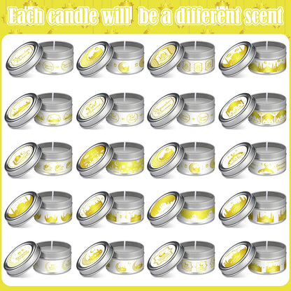 MTLEE 20 Pcs Ramadan Mubarak Scented Candles Bulk, 1 oz Eid Wax Candles, Muslim Islam Meditation Decor, Islamic Ramadan Gifts for Family Home Eid Celebration Party Favor, Assorted Scents(White Gold)