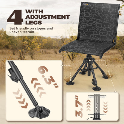 Kalkal Hunting Seat, 300lbs Silent Swivel Folding Chair for Blinds, Portable 360° Swivel with 4 Adjustable Legs