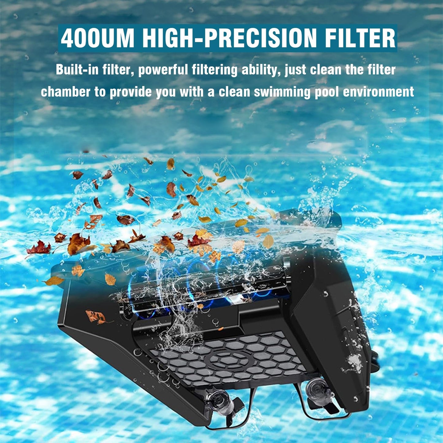 Solar Pool Skimmer with 2500Mha Battery/Large Capacity Debris Basket, Automatic Pool Cleaner, Dual Mode Cleaning, Intelligent Route Planning