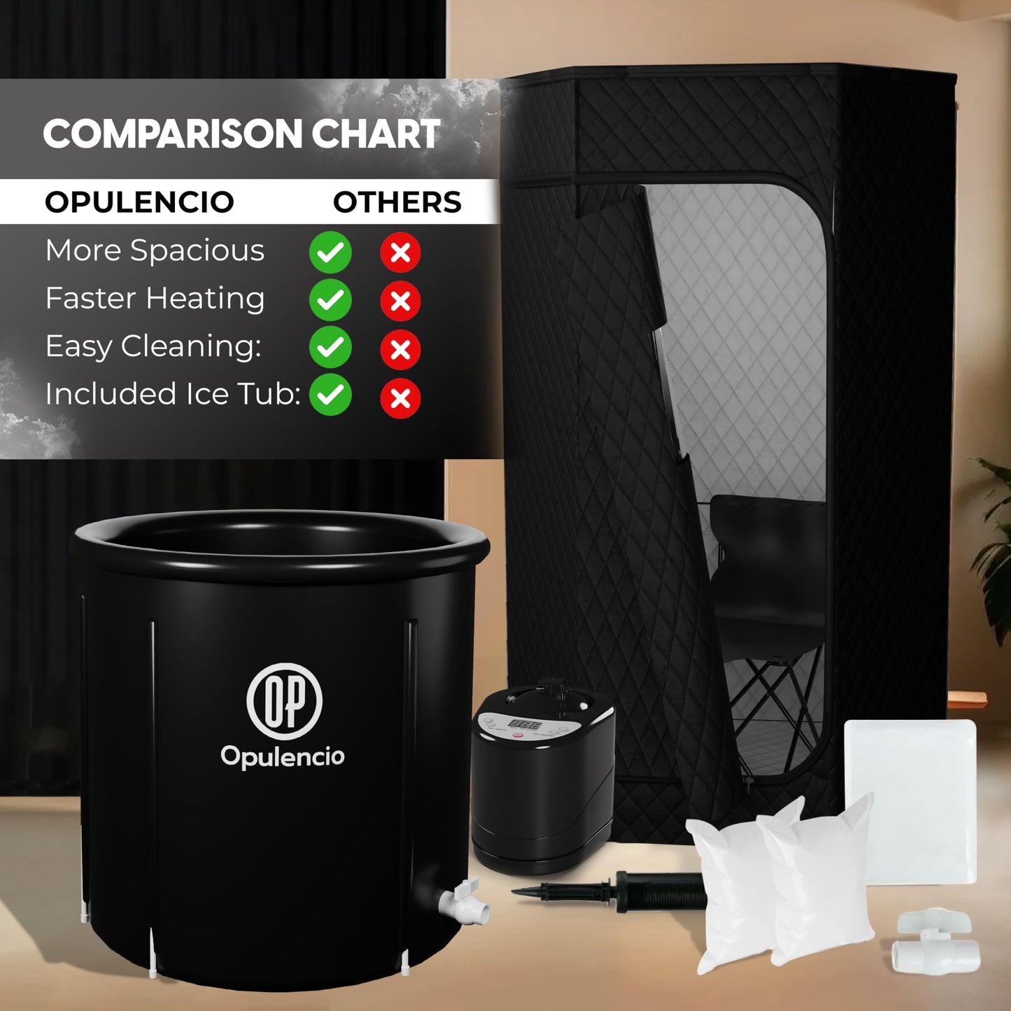 Opulencio Portable Sauna and Cold Plunge Combo - Spacious at Home Sauna Box with Ice Tub, Portable Steam Sauna Tent with 3L Steamer, Fast Heating with 9 Levels, Chair, Remote, 5.9' x 2.9' x 2.9'