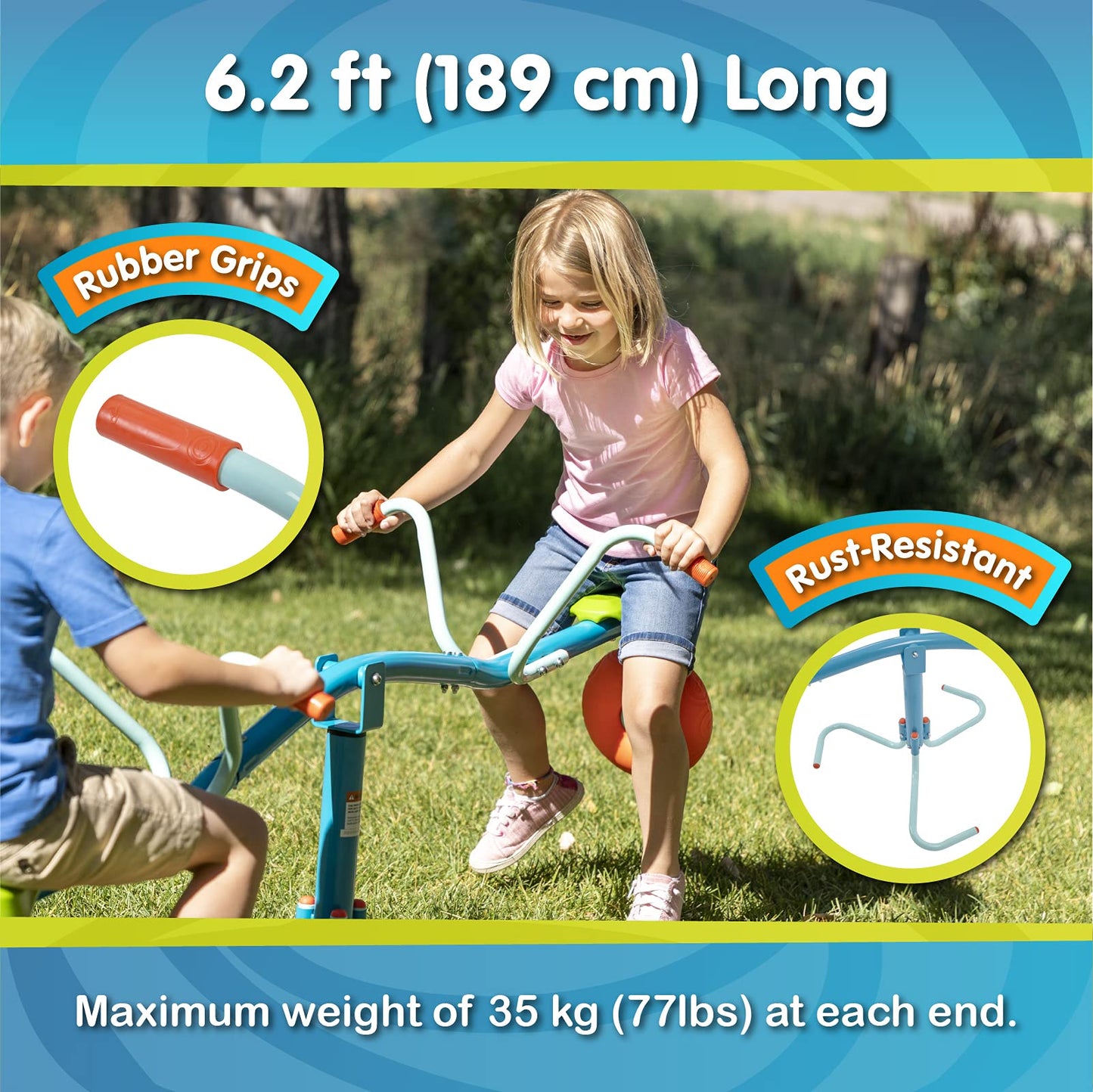 TP Toys Spiro Spin Teeter Totter - Bounces and Spins 360 Degrees, Blue/Green