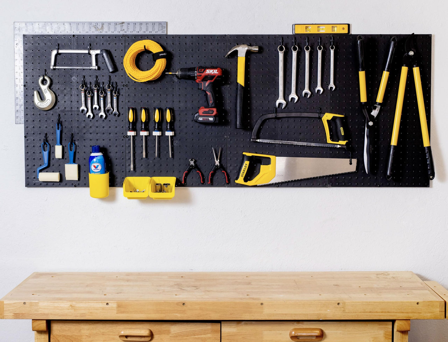 WallPeg Pegboard Kit - 4 Each 24"x16" Peg Board Panels - Made in USA - Mounted Size is 48" x 24" Pegboards Wall Organizer for Walls Home, Garage Tool Storage, Office Organization, Kitchen, Craft Room