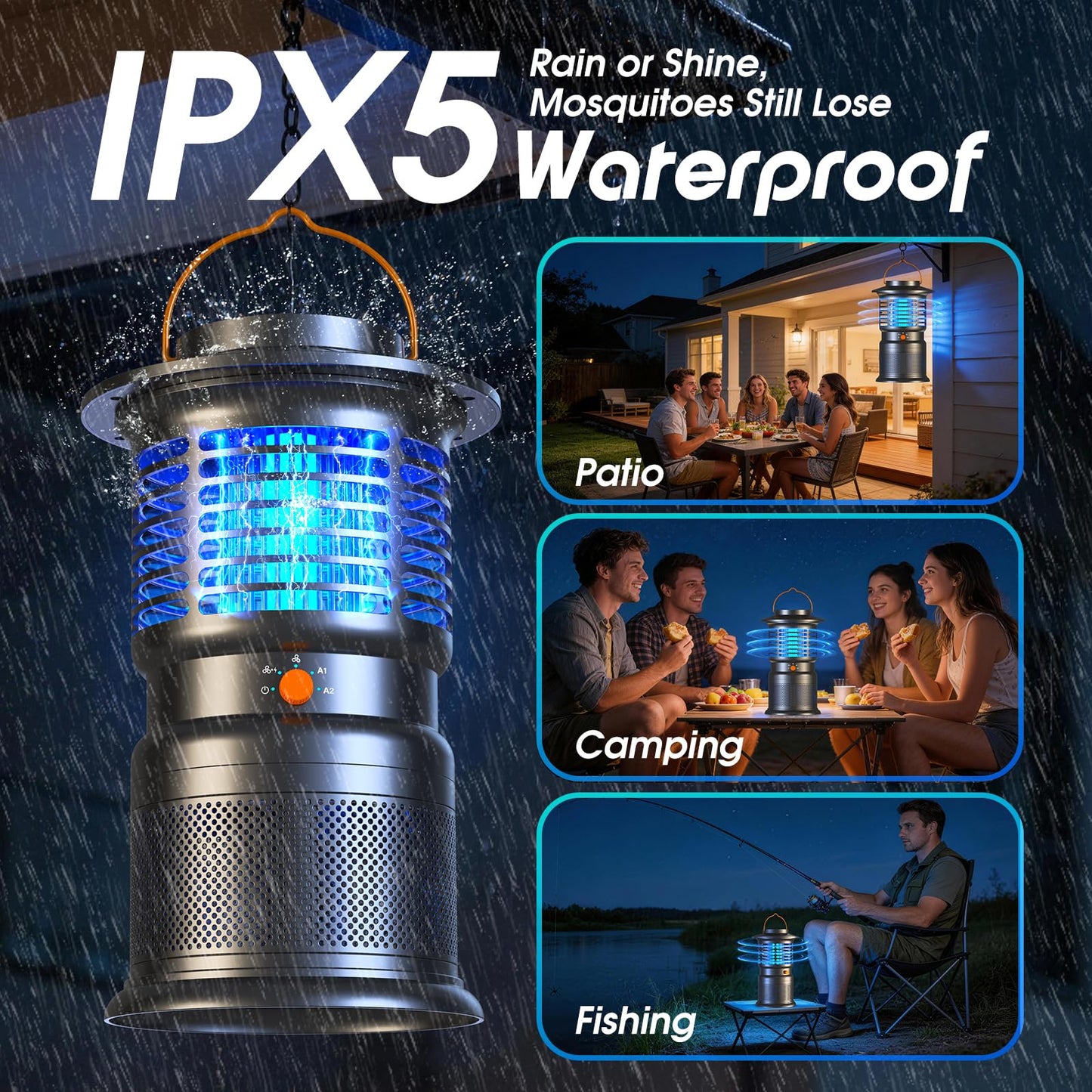 Bug Zapper Outdoor, 2-in-1 Mosquito Zapper with Attraction Light & Airflow Trap, 12H Long-Lasting Rechargeable Cordless Fly Zapper, Auto ON/Off, IPX5 Waterproof or Patio, Camping, Garage