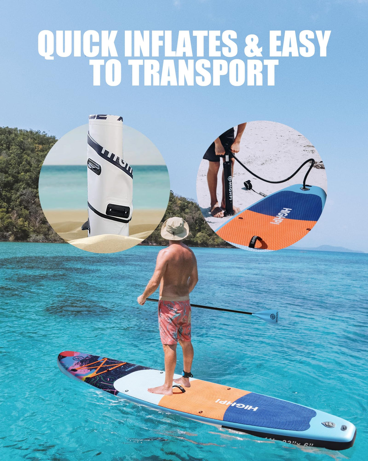 Highpi 11ft Inflatable Stand Up Paddle Board for Youth and Adults – Wide Sup with Premium Accessories, Blow Up Paddleboard for Surfing, Fishing, Yoga & More