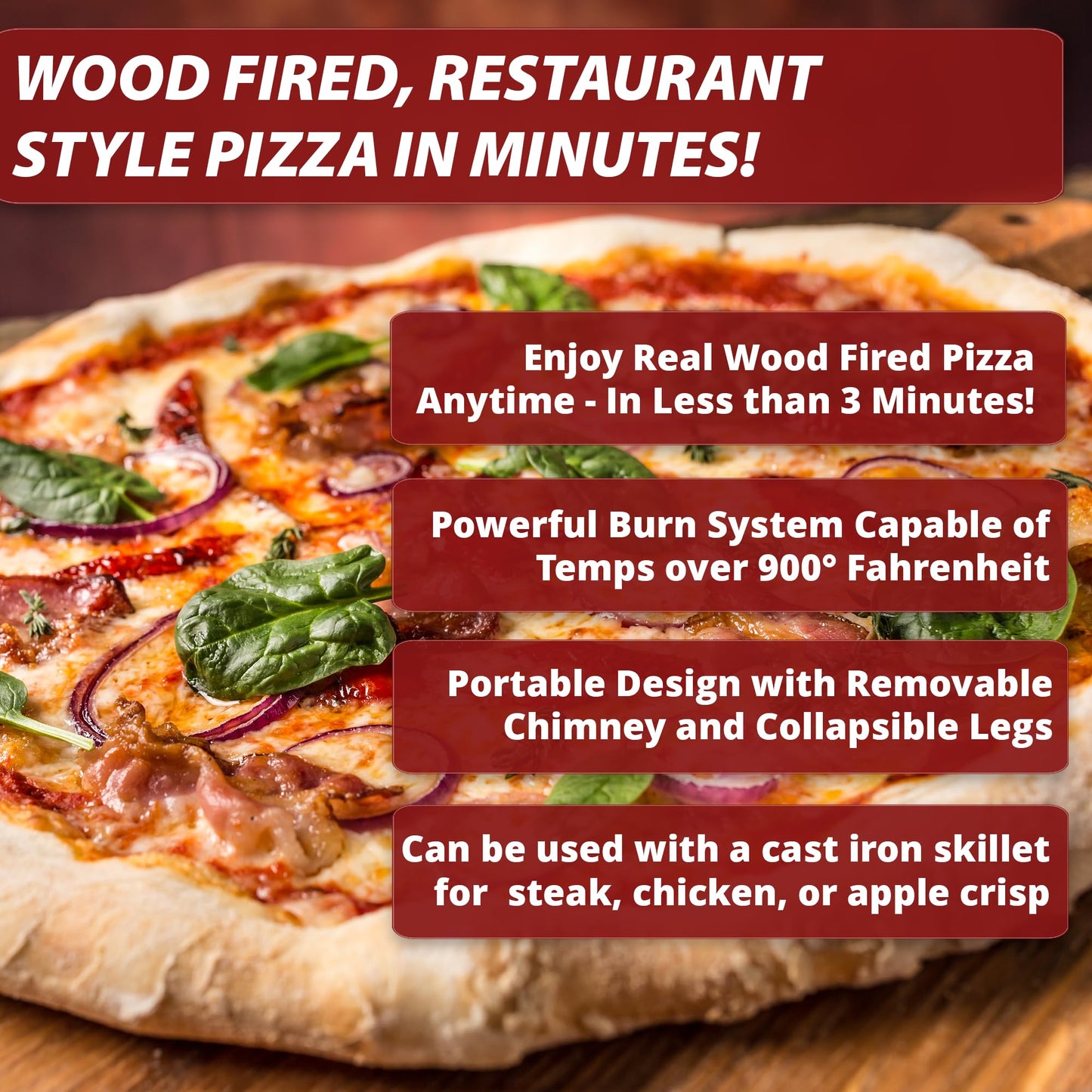 Portable Pellet Pizza Oven for Outdoor Cooking, Wood-Fired Grill with 13-Inch Stone, Reaches High Heat for Crispy Pizza in Minutes