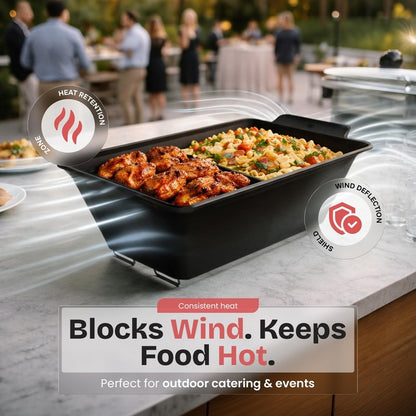 Chafer Wind Guard by Merchlio- 4 Pack | Handle Covered Chafer Dish Covers | Fitted, Washable & Elegant Buffet Decor | Functional Catering Wind Guard | Black
