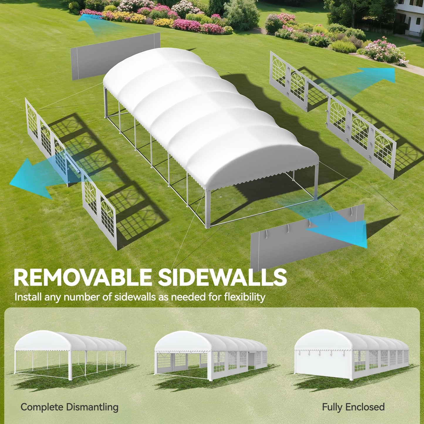 YITAHOME 20x40FT Party Tent Outdoor Wedding Event Shelters Arch Top Heavy Duty Galvanized Steel Arch Top Canopy with Large White Roof, Removable Sidewalls & 3 Storage Bags