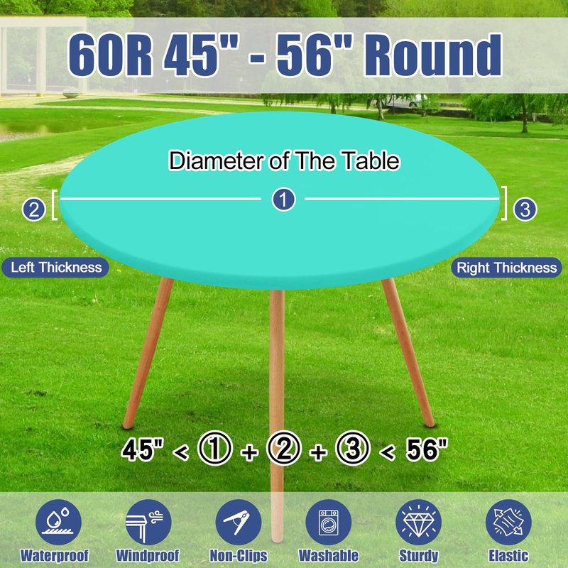 Moosfor Round Spandex Tablecloth, Elastic Fitted Waterproof Tablecloths for 45"-56" Tables, Stretch Washable Picnic Table Cover for Camping, Dining, Indoor and Outdoor,Aqua Blue