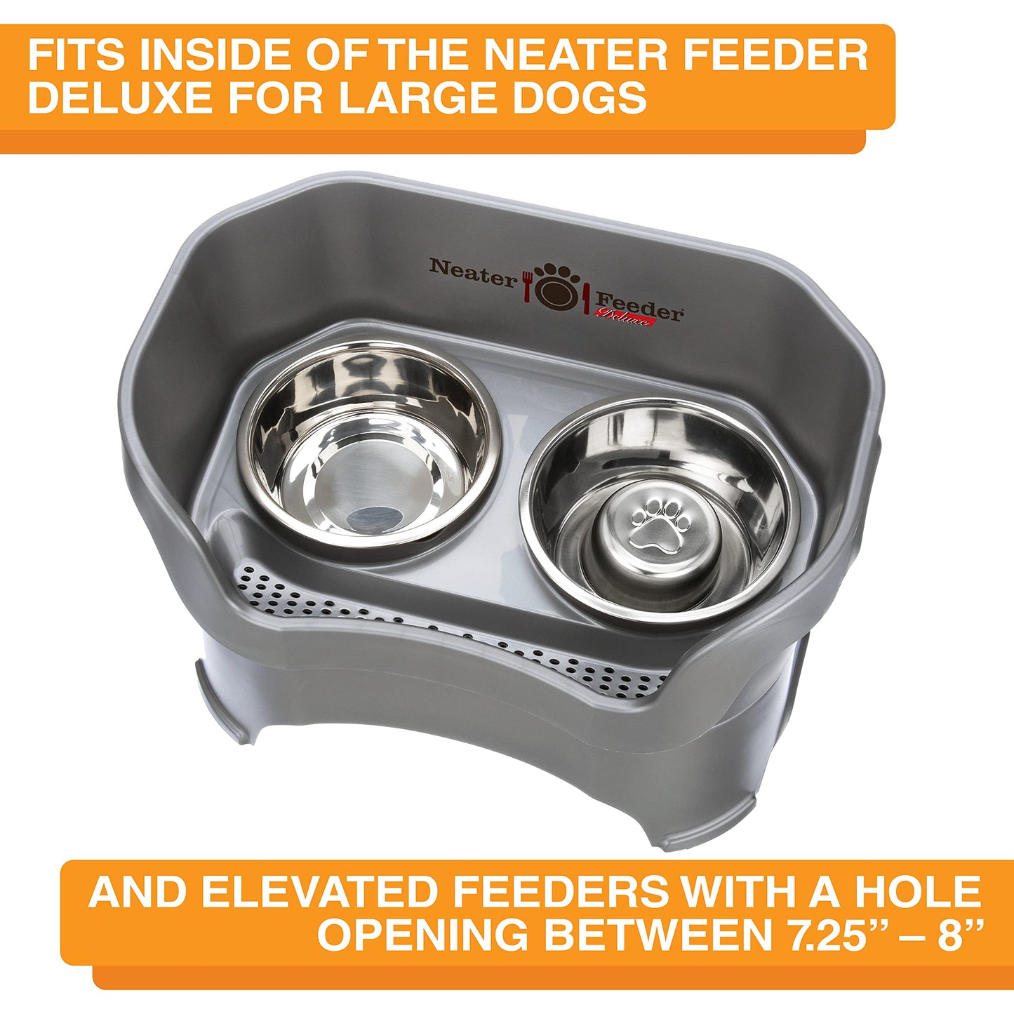 Neater Pet Brands Stainless Steel Slow Feed Dog Bowl for Fast Eating Large Breed, Metal Slow Feeder Dog Bowl Fits in Large Neater Feeders, for Puppy or Dogs (>40 lbs), 3 Cup Food Capacity