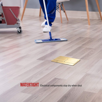 ENERLITES Dual Pop-Up Floor Box Kit, 8.68" X 4.81" Cover, 20A Tamper-Weather Resistant Receptacle Outlets, RJ45 Data Ports, Watertight Gasket, Corrosive Resistant Hardware, 662301-C-D, Brass