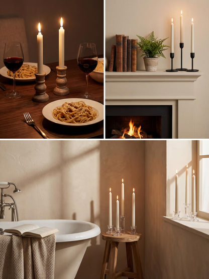 South Standard Premium White Taper Candles Stick | Bulk12 Pack | 9'' Inches | Dripless, Unscented, Smokeless Dinner Candlesticks | 7+ Hour Long Burning for Elegant Weddings, Parties & Home Decor