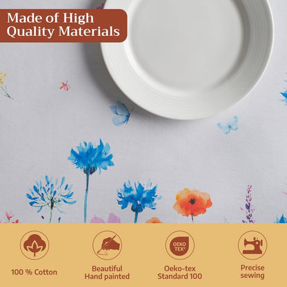 Maison d' Hermine Table Cloth Rectangle Table 100% Cotton 60 x 108 Inches Tablecloth Reusable Decorative for Dining Kitchen Farmhouse Home Gifts for Mothers Day Spring Summer - Flower in The Field