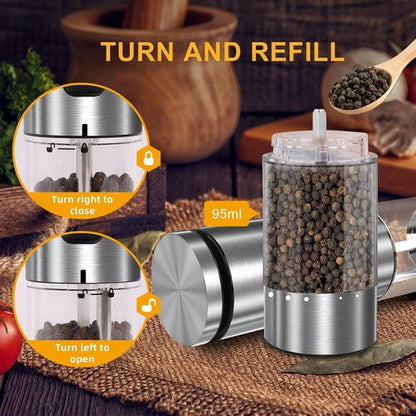 EIHO Electric Salt and Pepper Grinder Set - USB Rechargeable, Adjustable Coarseness, Stainless Steel Mills with LED Light