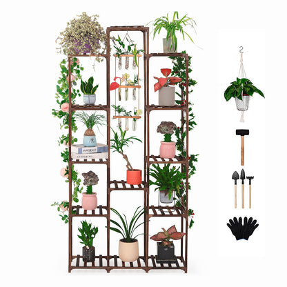 XXXFLOWER Wall Hanging Propagation Station with Wooden Stand Glass Test Tubes Plant Stand Indoor Outdoor 13 Tiers Wood Plant Shelf for Multiple Plants for Window Garden Balcony Patio Porch Living Roo