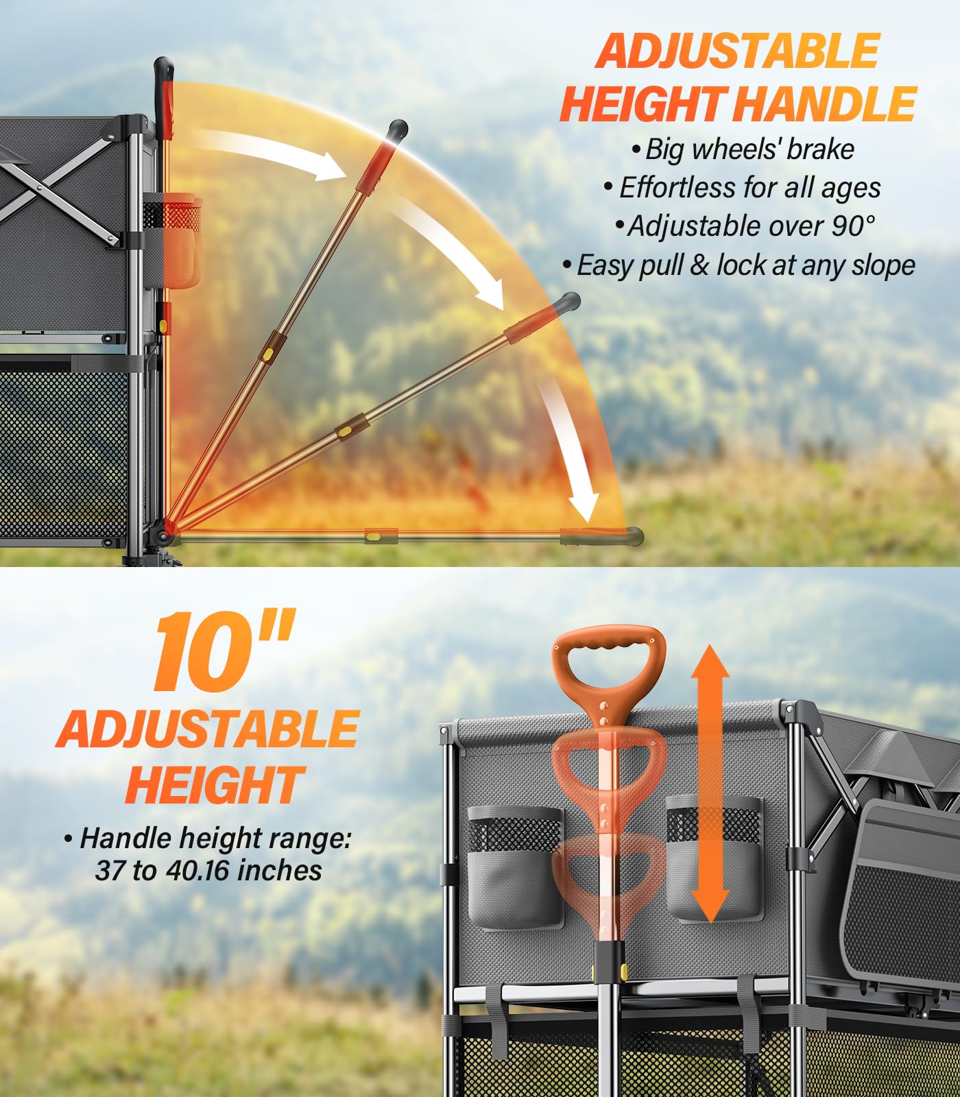 everyfun Pro Collapsible Wagon Double Decker,Wagons Carts Foldable,Heavy Duty Wagon Camping Sports Garden Grocery,Utility Wagon for All Terrain Grey