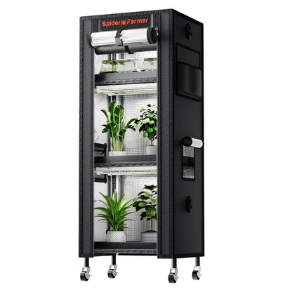 Spider Farmer 2026 Plant Stand with Grow Light, 4-Tier Rack 6Pcs 12" Full Spectrum 5000K LED Grow Lamps and Tent Cover Height Adjustable Small Greenhouse for Seedling Plant Indoor 16Lx12Dx47H (Update)
