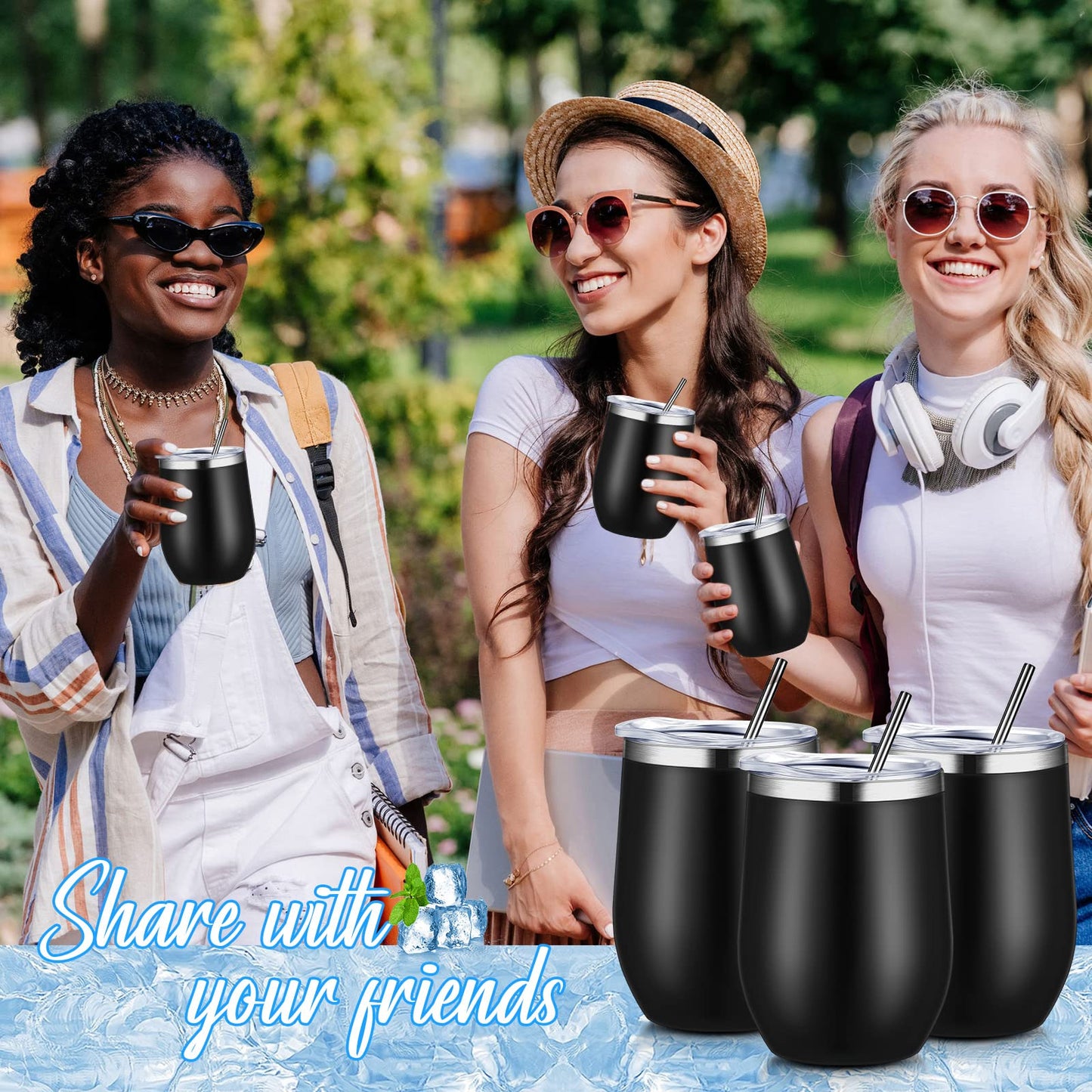Sieral 40 Pack Insulated Wine Tumblers Bulk 12oz Stainless Steel Wine Cups with Lids & Straws, Double Wall Vacuum Coffee Tumbler for Wedding Party, Employee Teacher Nurse Gifts(Black)