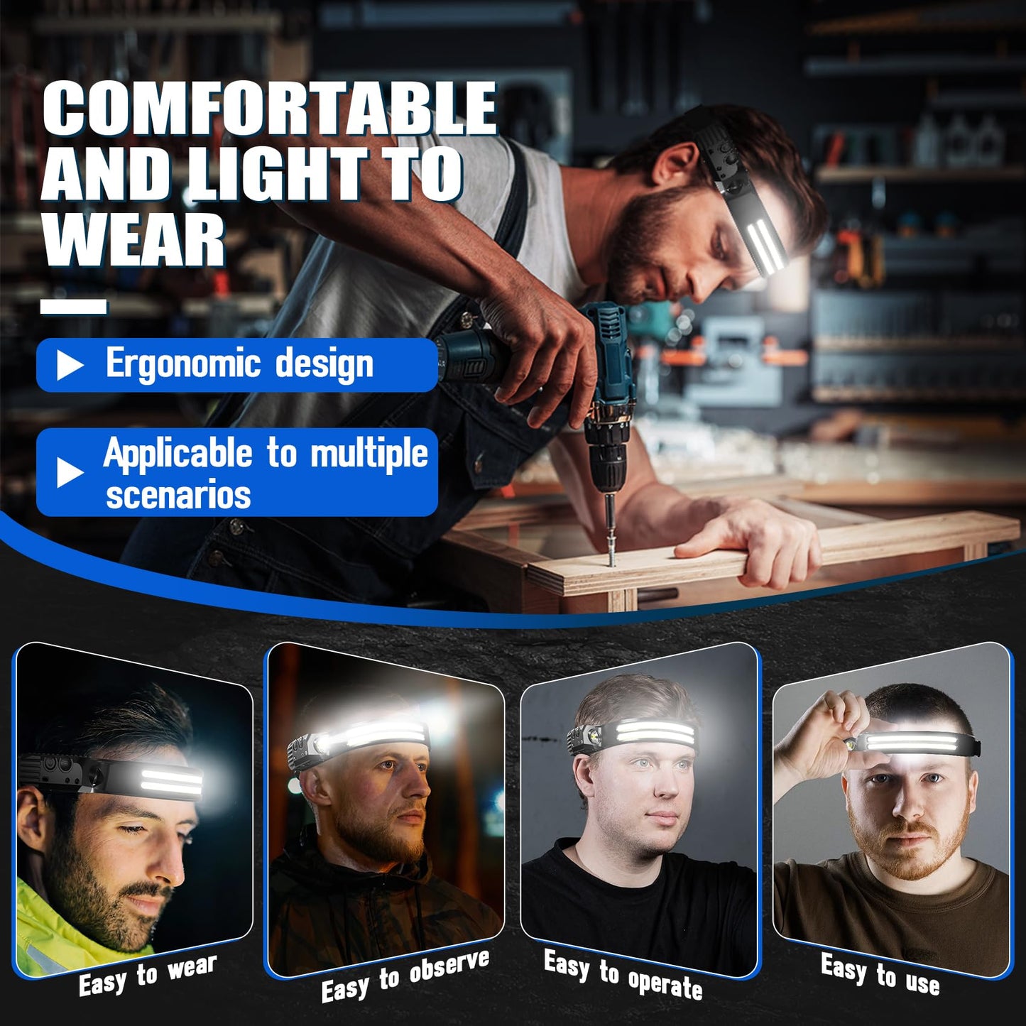 CCDobbs Rechargeable Headlamps 12 Pack, LED Headlight 230° Ultra Wide Beam, 6 Modes Waterproof Head Lamp, Hands-Free Forehead Light for Camping, Hiking, Running, Outdoor Gear
