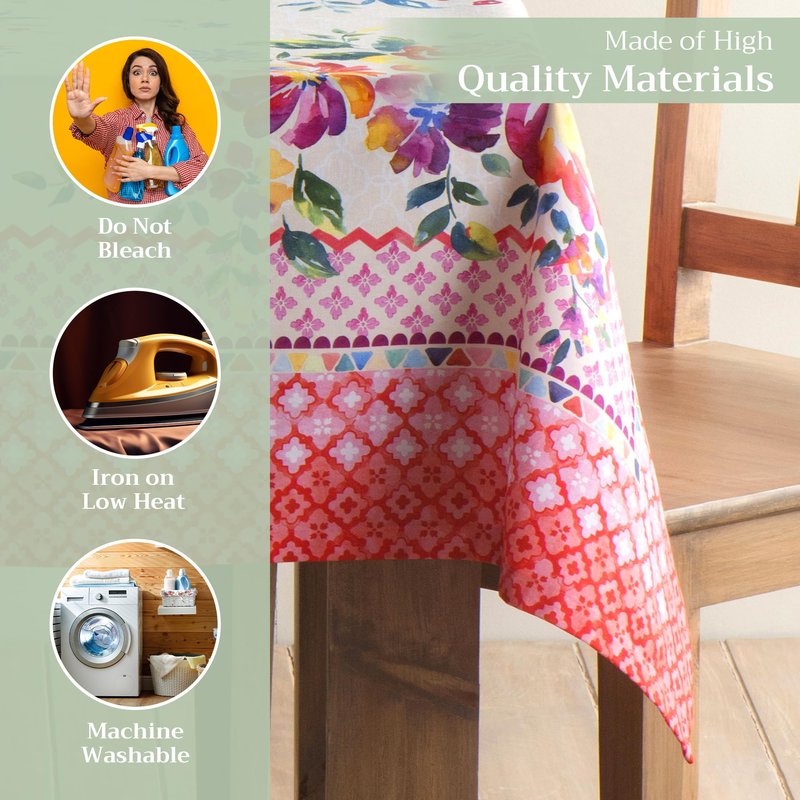 Maison d' Hermine Table Cloth Rectangle Table 100% Cotton 70 x 90 Inches Tablecloth Reusable Decorative for Dining Kitchen Room Farmhouse Home Gifts for Mothers Day Spring Summer - Rose Garden