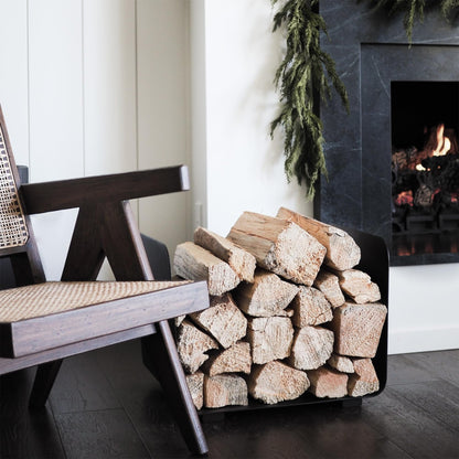 RTS Home Accents Minimalist Firewood Log Holder, Indoor or Outdoor, Black