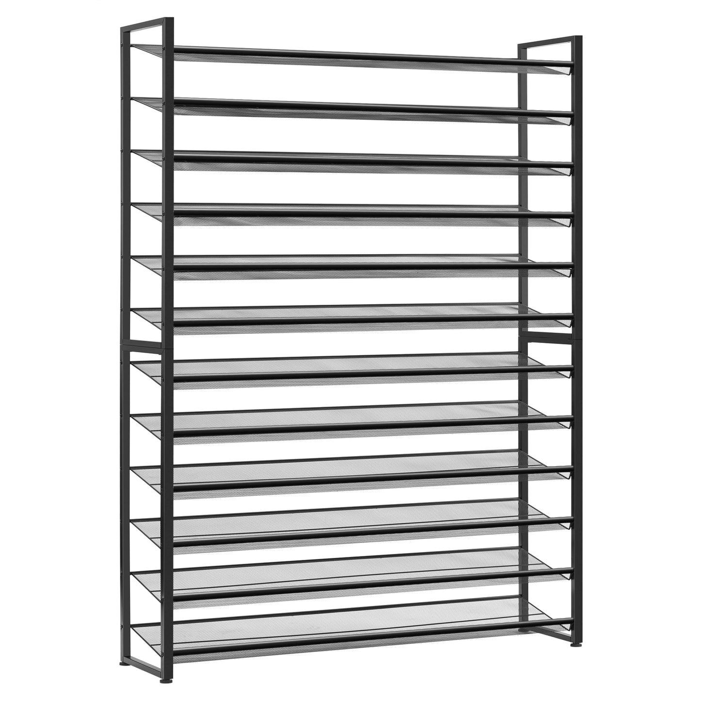 Nunsino Shoe Rack, Long Shoe Organizer,Max Holds 75 Pairs,12 Tier Metal Shoe Storage Shelf,6-Tier Stackable Shoes Organizer for Garage, Entryway,Black