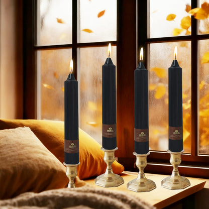 Black Halloween Taper Candles 4 Pack Hand-Poured 9 Inch Unscented Long Tapered Candles for Spooky Decor, Haunted Houses & Gothic Weddings - Clean Burning, Smokeless & Odorless